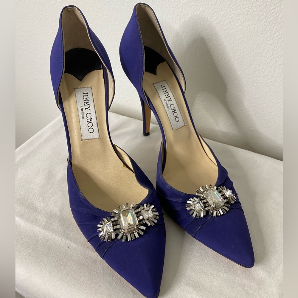 Jimmy Choo Embellished Satin Pumps blue/purple closed toe size 40